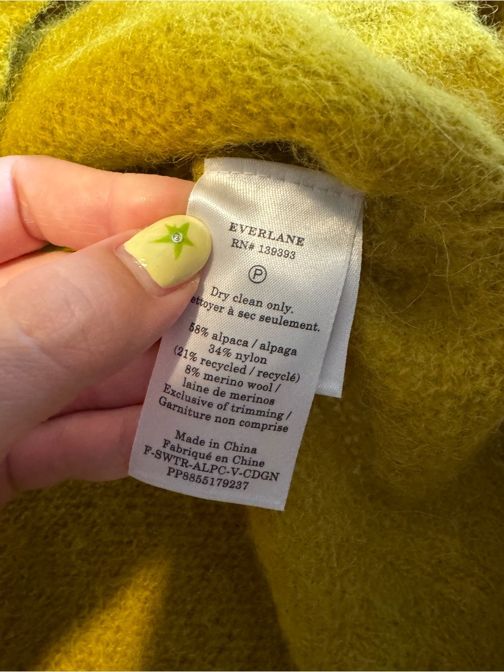 Everlane Chartreuse Alpaca Blend V-Neck Button Cardigan Sweater - Size Small - Picture 4 of 6